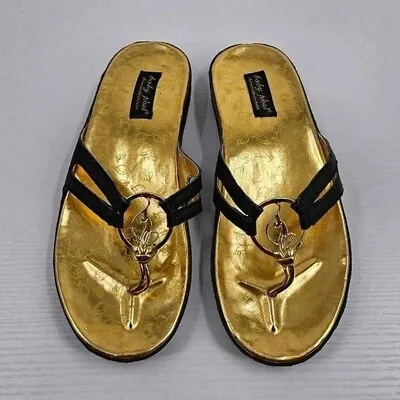 Vintage Baby Phat Gold Black Thong Sandals Logo Emblem Top Spellout On Sides 8 • $15.30