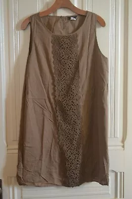 Brown Cotton Sleeveless Embroidred Lace Panel Dress By J Crew ~ L • $9.99