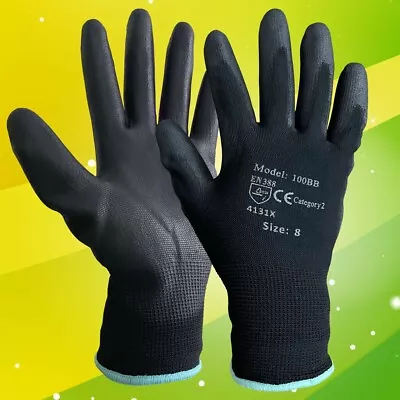 24 Pairs New Black Pu Coated Work Gloves Builders Mechanic Construction Grip Xl • £0.99