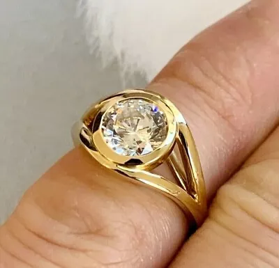 Men's Wedding BEZEL Ring Solid 14K White Gold IGI 1.50Ct Real Lab Grown Diamond • $1464.48