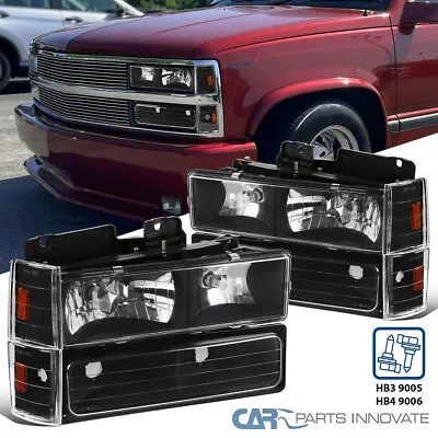 Fits 1988-1993 Chevy C/K GMC Sierra Tahoe Black Headlights+Bumper+Corner Lamps • $74.95