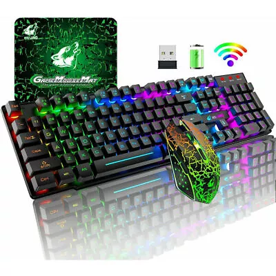 Wireless Gaming Keyboard Mouse RGB Backlit Rechargeable For PC Laptop Computer • $56.04