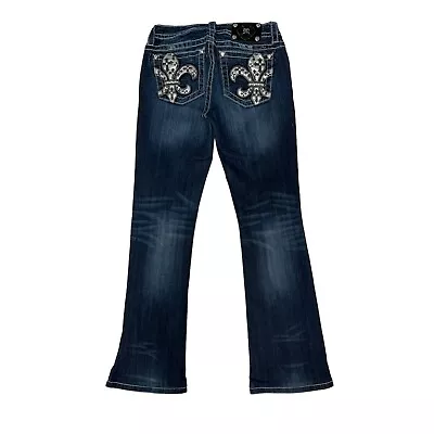 Miss Me Jeans Womens 28 Blue MK299 Denim MP703683 Mid Rise Bootcut Fleur Di Lis • $34.98