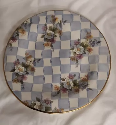 Mackenzie-Childs Vintage Honeymoon  Blue Checked Floral Dinner Plate • $125