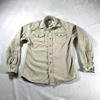 Vintage Wrangler Shirt Mens Small Tan Pearl Snap Authentica Outback Khaki Top • $13.81