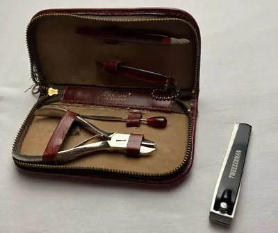 La Cross Manicure Set W/4 Tools In Leather Case & Tweezerman Clippers • $7.99