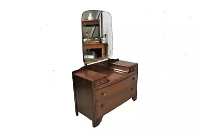 Vintage English Tiger Oak Dresser With Beveled Mirror And Radial Top Drawer • $425