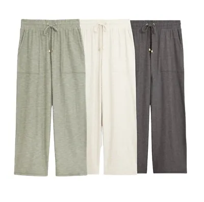 EX M&S Cropped Trousers Ladies Wide Leg Comfy Stretch Jersey Lounge Pant P7 • £11.99