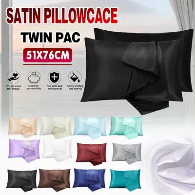 2X Satin Pillow Case Bedroom Pillowcase Cushion Covers Home Decor Luxury Slip AU • $11.05