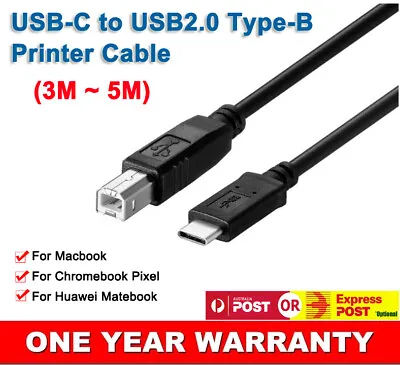 $10.21 • Buy Type C USB-C To USB Type B Midi Cable Lead Cord For Printer Electric Piano Drum