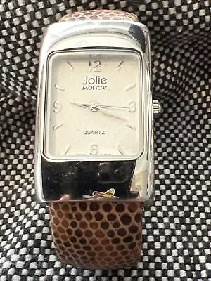 Vintage Jolie Montre Quartz Leather Snake Skin Pattern Cuff Bracelet Watch • $22.95