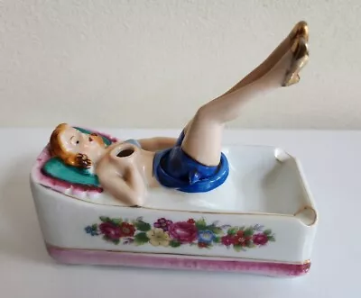 Art Deco 1940s Hand-Painted  Naughty Nodder  Risque Pin-up Ashtray (SEE PICS) • $56.99