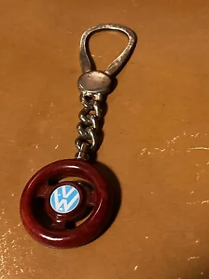 RARE VINTAGE SILVER VOLKSWAGEN - KEYCHAIN: With Walnut Wood - 1980's • $244.99