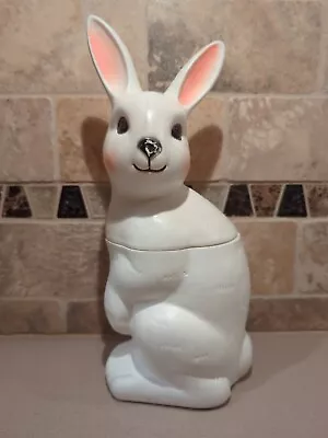 Vintage Blow Mold Easter Bunny Rabbit 11” White Plastic Candy Container 1960's • $16.95