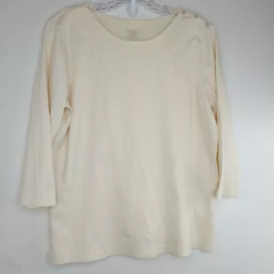 LL Bean Women's T-Shirt Yellow Large 3/4 Sleeve Round Neck Basic Supima Cotton • $13.99