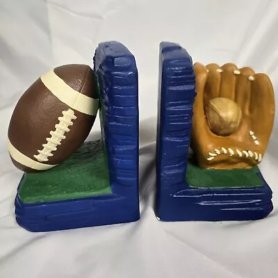 Vintage Painted Pottery Sports Bookends Football & Baseball With Glove • $12.27