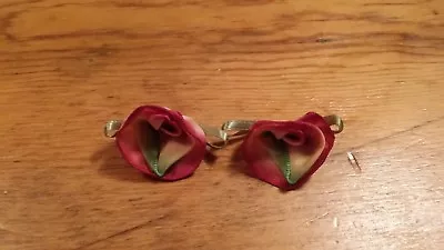 2 Vintage  Red Variegated Silk Ribbon Flower Free Shipping   • $2.99