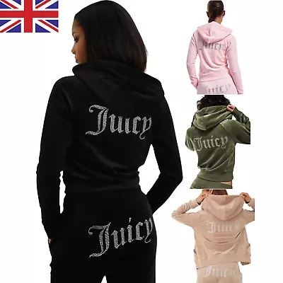 Women Juicy Diamante Print Logo Zip Up Lady Velour Velvet Tracksuit Sweater Suit • $29.69