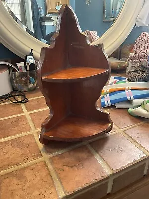 Vintage 12” Tall Hand Made Wood Corner Shelf 2 Shelves 5” Wide • $34.99