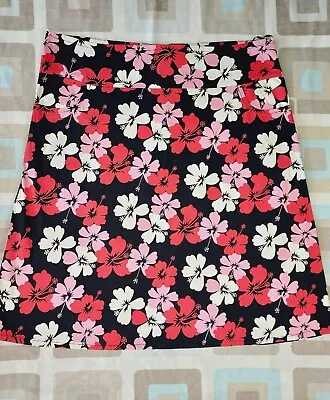 £3.99 • Buy Ladies Black / Pink Tropical Floral Knee Length Stretch Cotton Skirt - Size 16