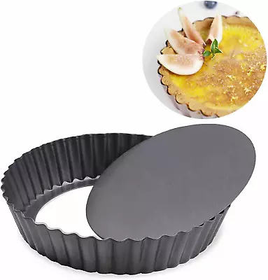 DDSHUN 8 Inch Quiche Pan Round Fluted Tart Tin Flan Dish Removable Loose Bottom • £9.57
