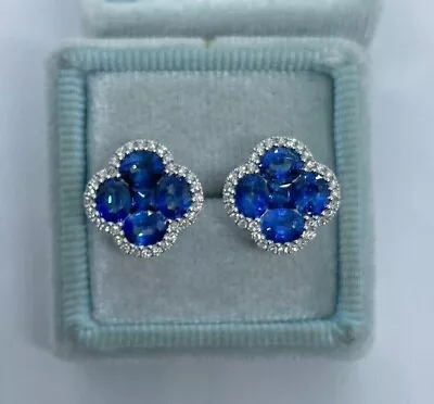 2Ct Oval Cut Sapphire & Lab Created Stud Earrings Women 14K White Gold Plated • $98.99