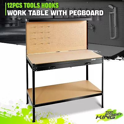 12 Pcs Tools Hooks Metal Table Work Bench With Silent Drawer Slides Wood Top • $125.99