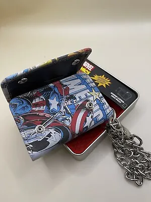 Marvel Captain America Ride Trifold Chain Leather Wallet In Collectors Metal Box • $24.99