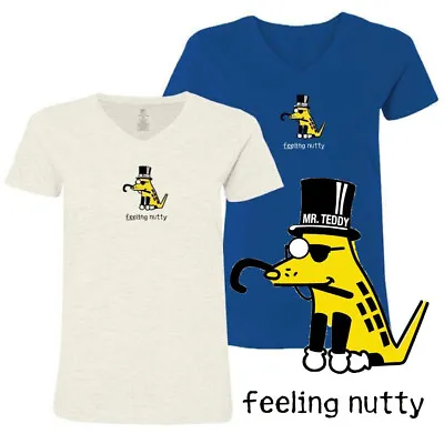 Teddy The Dog T Shirt Feeling Nutty Ladies V Neck Tee Mr Peanut Parody Ltd Ed • $32.99