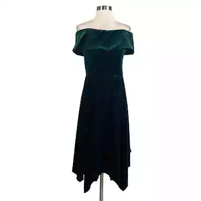 XSCAPE Women's Cocktail Dress Green Size 14 Velvet Off The Shoulder High Low Hem • $69.99