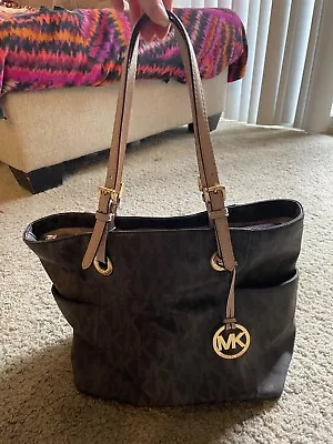 Michael Kors Jet Set Travel Top Zip Signature Monogram Tote Handbag For Women • $125