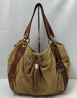 Michael Kors Ludlow Brown Suede Leather Trim Drawstring Shoulder Bag • $85.50