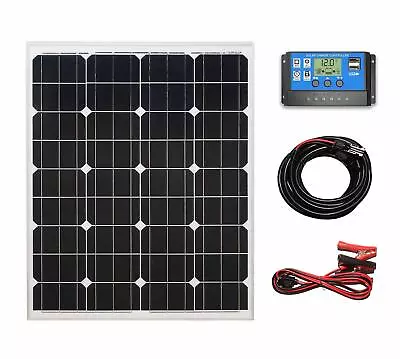 80w Mono Solar Panel Battery Charging Kit Controller Cables Boat Caravan Home • £67.99