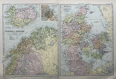 1902 Denmark Iceland Northern Scandinavia Antique Map By G.W. Bacon • £19.99