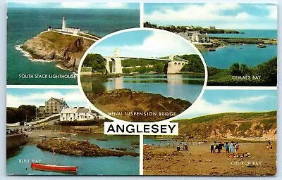 Postcard Anglesey Wales 5 Views South Stack Bull Bay Menai Bridge • £2.25