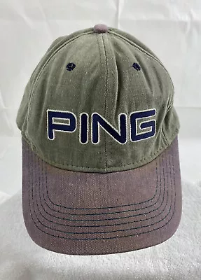 Vintage PING Golf By Karsten Green/Purple Leather Strap Hat Cap Made In USA • $24.99