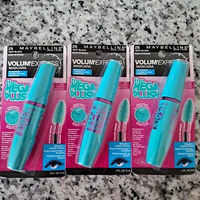 3 Pack Maybelline Volum'Express Mascara The Mega Plush 275 Very Black NEW • $22