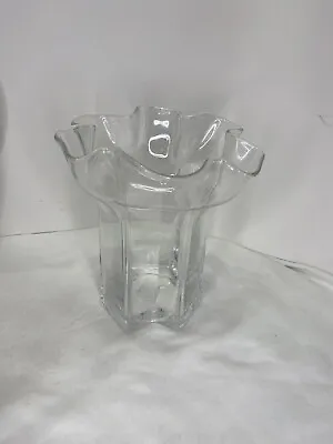 Muurla Finland Clear Ruffle Handkerchief Vase 6  Vintage MCM Hand Blown Glass • $31.50