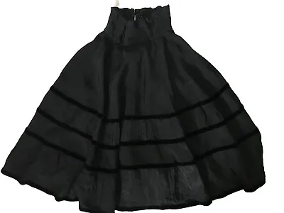 Vintage 30s 40s Black Tiered High Boned Waist Skirt XS Taffeta Crepe Velvet • £62