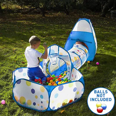 Portable 3 In 1 Children Kids Baby Play Tent Tunnel Ball Pit Playhouse Pop Up UK • £17.99