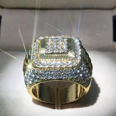 Mens Large Iced Square Pinky Ring Cz Band Gold Plated Hip Hop Fashion • $8
