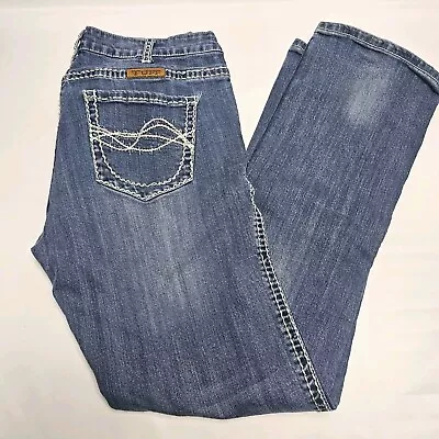 Cowgirl Tuff DFMI Cream Bootcut Jeans Womens 32x33 Low Rise Blue Denim • $24.99