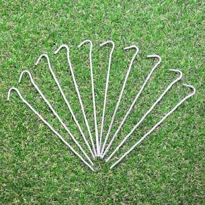 10 Metal Tent Pegs Camping Awning Guyline Guy Rope Ground Sheet Peg Goal Gazebo • £3.49