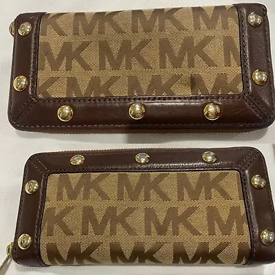 Michael Kors Beige Mocha Delancy Zip Around Continental Wallet • $75