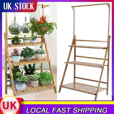 3 Tier Flower Plant Pot Shelf Stand Display Ladder Garden Rack Step Style Wooden • £25.99