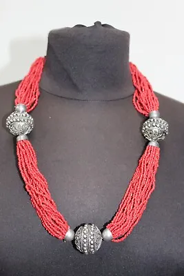 £25 • Buy  Tibetan Coral Multistrand Necklace With Silver Tone Beads