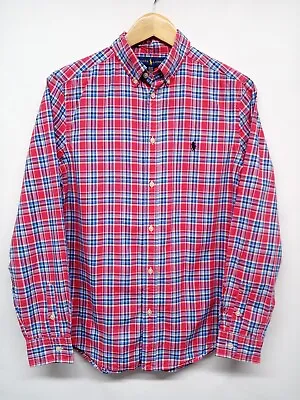 RALPH LAUREN Check Shirt Long Sleeve Red Youth XL / Adult Small Pit To Pit 19  • £12.99