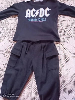 ZARA Baby Boy 12-18 Months NEW Outfit ACDC Long Sleeve Pocket Trousers BNWT • £14