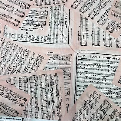 Sheet Music Fabric Blush Pink Vintage Style Art Journal J. Wecker Frisch BTY • $11.99