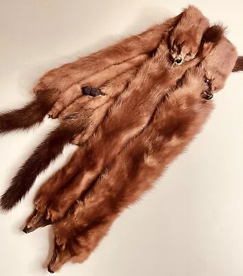 Vtg Hollywood Glam 60's 4 Brown Mink Fur Pelts Scarf Boa Wrap Head&tail 41  L • $49.99